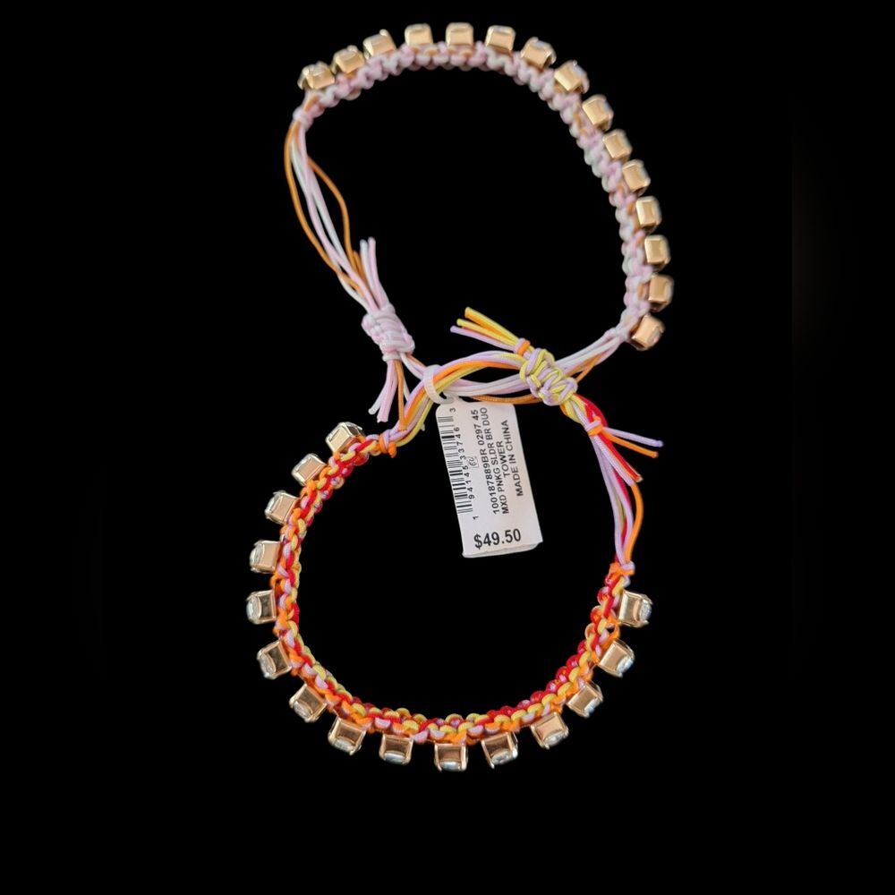 On 34th Friendship Bracelet set of 2 Colorful Braided duo w/ Faux Stones - Picture 4 of 4
